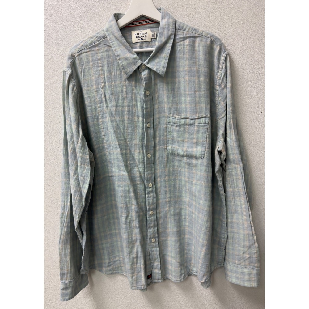 The Normal Brand Button Down Shirt Mens XXL Blue Plaid Cotton Long Sleeve Preppy